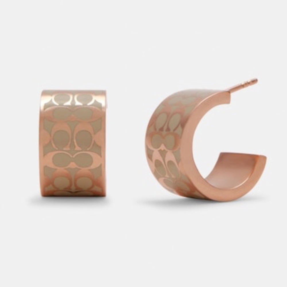 Coach Signature Huggie Earrings Chalk Rose Gold